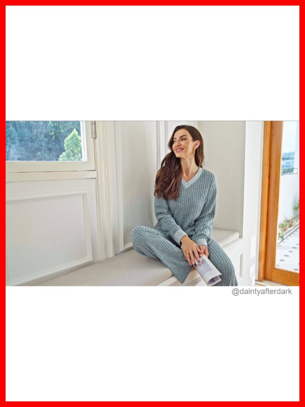 2 Piece Lounge Set Drop Shoulder Top Wide Leg Pant - Picture 5 of 6